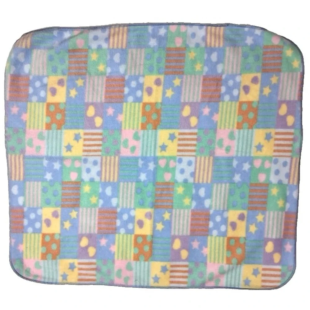 Crown Crafts Patchwork Soft Fleece Thin Baby Blanket Lovey 29x32 Unisex